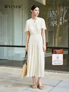 YINER | French Style Lightweight Breathable X Waist Ruffled Sleeves Dress