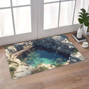 VIKAMA Rock Pool Phantom 3D Hiệu Ứng Thác Nước Thảm Chống Trơn Trượt Trong Nhà Ngoài Trời Lối Vào Thảm Cửa Trang Trí Nhà Người Lớn Thảm Polyester