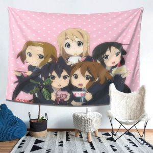 VIKAMA Hồng Sóng Chấm Màu Sắc Nhẹ Anime Tấm Thảm Treo Tường Trang Trí Cho Phòng Ngủ Phòng Khách Hoạt Hình Nhật Bản Trên Toàn Bộ In Hình Phong Cách Bohemian Polyester