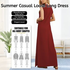 Summer Casual Loose Long Dress Sleeveless Pleated Casual Loose Maxi Dresses Plus Size