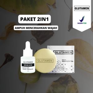 TERLARIS!!! Paket Skincare Glutamen Skincare 2in1 BPOM Pemutih Kulit Wajah Glowing Cepat Pria Serum Pemutih Kulit Wajah Ampuh Permanen Cream Pemutih Kulit Wajah Penghilang Jerawat Pria Sabun Pemutih Kulit Wajah Pria BPOM Alami Cepat Halal