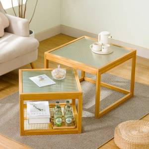 Living Room Glass/Wood Tea Table for Small Spaces