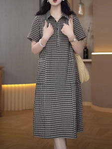 DAIXIANGFEIZI | Plaid Short Sleeve Midi Dress Summer New Design Plus Size Petite