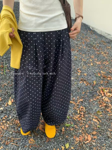 Sweet Polka Dot Wide Leg Loose Casual Pants Korean Style High Waist Breathable Cotton Daily Wear Slimming White Enhancing