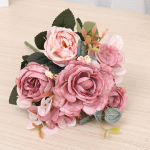Autumn Artificial Flowers Retro Silk Rose Bridal Bouquet Hydrangea Peony Fake Home Wedding Christmas Decoration Accessories