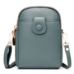 Fashionable Vertical Zipper Womens Phone Bag New Style Lychee Pattern Dual Layer Crossbody Bag Ladies Single Shoulder Bag