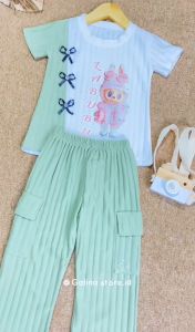 Setelan Cargo Labubu Anak Perempuan Anak 1-6thn One Set KombinasiStelan knit Hornet Labubu Viral