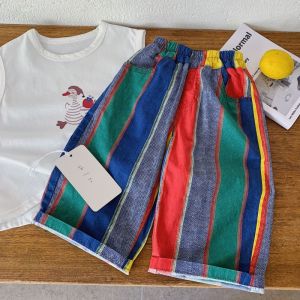 Summer Colorful Stripe Kids Pants Thin Loose Casual Boys Trousers Cotton Breathable Children  Pants Streetwear for 1-8Y Boys