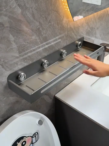 【SG Seller】Bathroom Shelving Unit Drill-free Wall-mounted Toiletries Rack With Drain Holes Easy-clean Kitchen Spice Rack