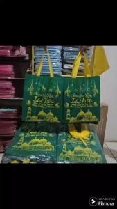 NEW VIORANO - Grosir Tas Lebaran 1lusin Tapak Press 38x45cm Goodie Bag Idul Fitri Tas kain Tebal Bingkisan Lebaran Tas Souvenir Hantaran Lebaran