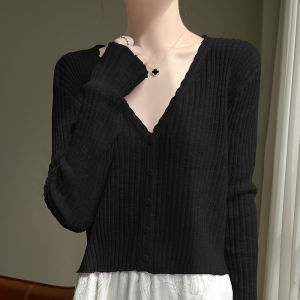 Summer Ice Silk Sun Protection Cardigan Womens Short Long Sleeves Thin outside Matching Skirt Cape Top Air Conditioning Shirt Knitting Blouse