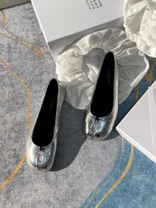 Genuine Leather Split-Toe Flat Bottom Loafers Womens Spring Autumn New Style Mirror Surface Slip-On Casual round Toe Shoes