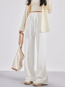 Spring Summer New Style Extended White Wide Leg Pants High Waist Draping Super Long Straight Floor-Length Womens Trousers