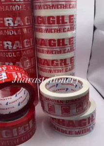 Lakban Fragile Rockett 100 yards Merah Putih 1 ROLL 6 PCS / Lakban Packing Fragile
