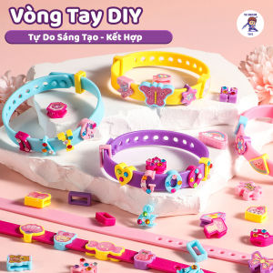 Bộ Đồ Chơi Làm Vòng Tay DIY Cho Bé Gái - Dây Đeo Silicon Mềm Mại An Toàn Kèm Hạt Charm Đính Đá 3D