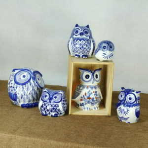 Jingdezhen Porcelain Blue and White Porcelain Candle Holder Chinese Style European Style Style Owl Ceramic Candlestick Ornaments