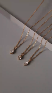 HB Jewelry BRILLIANCE STONE Pendant Chain Necklace for Women Non Tarnish Hypoallergenic Non Fading Elegant Minimalist Everyday Wear Fashion Jewelry Stylish Necklace