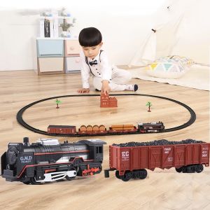 Battery Operated Water Steam Locomotive - Classic Railway Freight Train Track Playset Kids Simulation Toy Gift