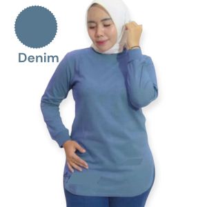 Kaos oval polos lengan panjang wanita Baju wanita seragam senam
