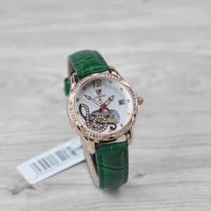 Jam tangan Wanita leopard 6255L tali kulit tanggal aktif bulat analog original