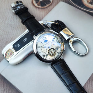 Automatic Mechanical Watch Tourbillon Genuine Leather Starry Blue Dial Casual