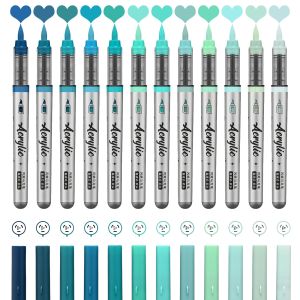 Acrylic Paint Markers 12 pcs Brush Tip Acrylic Paint Pens Set with 9 Professional Color Series for DIY & Art Supplies