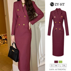 HT EraVogue เดรสผู้หญิง เดรสสีม่วง เดรสแขนยาว เดรสเสื้อสูท เดรสทำงาน เดรสไฮโซ เดรสออกงาน เดรสฝรั่งเศส 50562