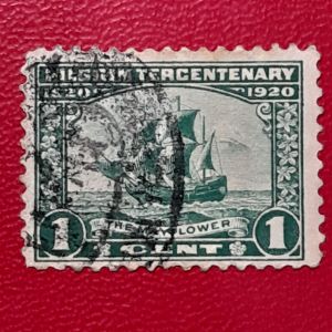 Prangko USA lawas Koleksi kuno 1 cent Anniversary of the Pilgrim Tahun 1920 USED