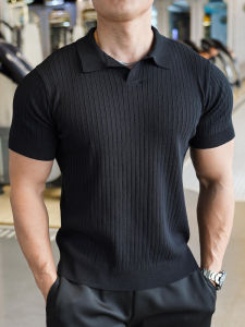 Summer Old Money Style Mens Polo Shirt T-shirt High Elasticity