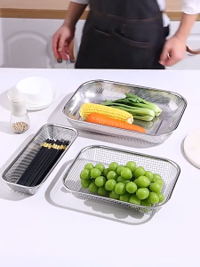 【Delivery 24 hours】Stainless steel tray with strainer for drain cooking stainless steel strainer for frying with tray cooking rack for baking tray fried food drainer tray oil drying rack stainless basket drainer for food utensils organizer spoon and fork