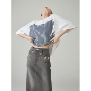 White Oversize round Neck Short Sleeve T-Shirt Vintage Print Casual Summer New Style Loose Fit Womens Top Plumpjan Brand