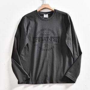 เสื้อยืดคอกลมแขนยาวผ้าฝ้ายแท้ซักแล้วสำหรับผู้ชาย ฤดูใบไม้ร่วง สไตล์ย้อนยุค สวมใส่สบาย เสื้อยืดคอกลมพิมพ์ลายอเมริกันย้อนยุค