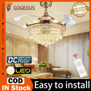 GOGEOUS Invisible ceiling fan with light with remote 3 colors dimming modern ceiling fan light fan light ceiling fan strong wind ceilings fan chandelier ceiling fan with led light with fan for dinning Living room bedroom Restaurant