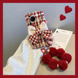Huawei Pura 70 Phone Case Autumn Winter Plush KT Cat Bow Knot 3D Ball Knitted Womens Style Silicone Protective Cover