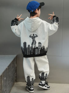 Boys Sporty Hoodie And Pants Set Autumn Wear Two-Piece Cartoon Outfit Trendy Childrens Clothing Set for Big Kids