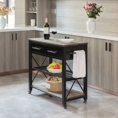 American Solid Wood Movable Kitchen Island Table for Small Households