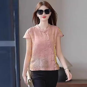 YOUFAN | Retro Chinese Style Loose and Slim Fit Summer Blouse