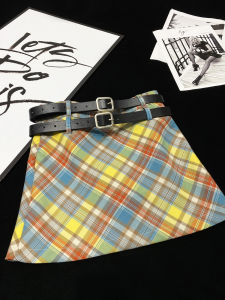 Váy Ngắn Kẻ Caro Cạp Cao CCA College Style Váy Ngắn Mini Chữ a Chống Ánh Sáng Hai Thắt Lưng Nhiều Màu Váy Ngắn Mùa Hè Cho Nữ