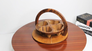 Traditional 4-in-1 Heart Design Handcrafted Wooden Dry Fruit & Snack Serving Tray with Handle – 4-Section Organizer Bowl Premium Table Décor