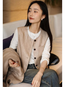 Xhange Linen Suit Set Fashionable And Casual Elegant Style Long Sleeve Commute Wind Regular Length Autumn Collection
