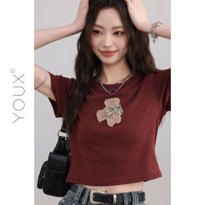 YOUXIANG | Áo Thun Nữ Mùa Hè Thiết Kế Retro Mỹ Mới
