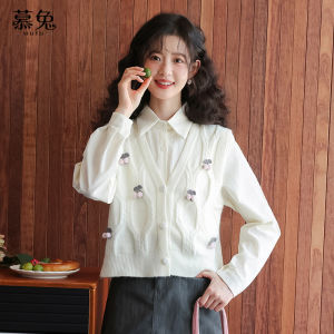 Áo len nữ MUTU dệt kim cổ bẻ hai mảnh thanh lịch thường ngày
