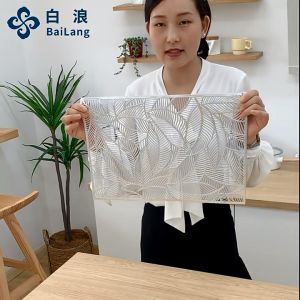 Luxury Nordic PVC Table Runner Light Waterproof Stripe Solid Color Anti-skid Heat Insulation Placemat Desktop Decorative