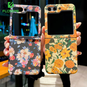 FLOVEME INS Flower Printed Folding Phone Case For Samsung Galaxy Z Flip 5 Flip 4 Flip 3 5G Ultra Thin Slim Full Protection Hard PC Anti-fall Shockproof Back Cover For Galaxy Z Flip 5 Flip 4 Flip 3