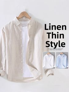 ROMON | Romon Linen Short Sleeve Shirt Mens Summer Thin Casual Cotton Linen Ice Silk Workwear Shirt Jacket Loose Fit Youth Trend