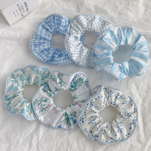 6pcs/set Scrunchies Small Blue Color Flower Print Hair Ties Ponytail Holder Sweet Cute Elastic Hair Band Women Hair Accessories