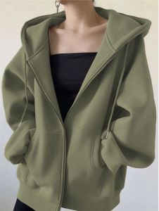 Fancy Gray Sweater Female Hooded Cardigan Fall and Winter New Arrival Loose and Idle Fleece-lined Thickened Zipper Outwear CEC