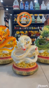 ✨มังกรหน้าตรง บนกระถาง เส้นคม งานละเอียดมาก ตกแต่งก้อนเมฆ งานเรซิ่น✨มีให้เลือก3สี 2ขนาด🤍💛💚