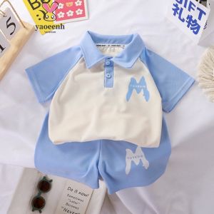 เสื้อโปโลแขนสั้น+กางเกงขาสั้น ไซส์ 80-160cm เวอร์ชั่นเกาหลีใหม่ 2025 ลำลอง ใส่สบาย สำหรับเด็กชายและเด็กหญิง