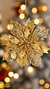 4pcs/set Glitter Artificial Christmas Flowers with steam Shiny Poinsettia Christmas Tree Ornaments Xmas Decorations for Home Wreath New Year Gifts Crafts Garland Navidad